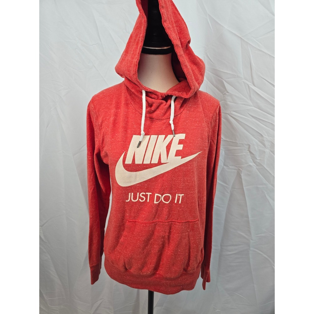 Nike Sportswear Gym‎ Vintage Hoodie Red Heathered Just Do It Pullover Large 1147